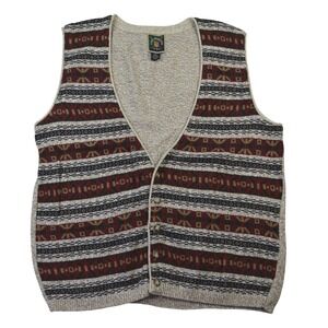 Lake Harmony Made in USA Mens XL Knit Vest Geometric Pattern Button Front Cotton